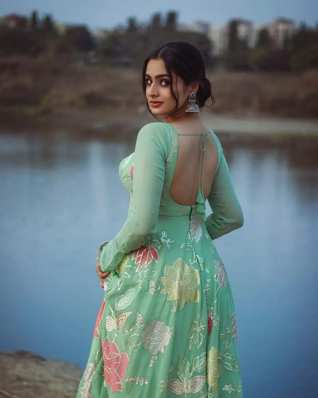 Beautiful Indian Actress Ayesha Khan in Green Colour Dress